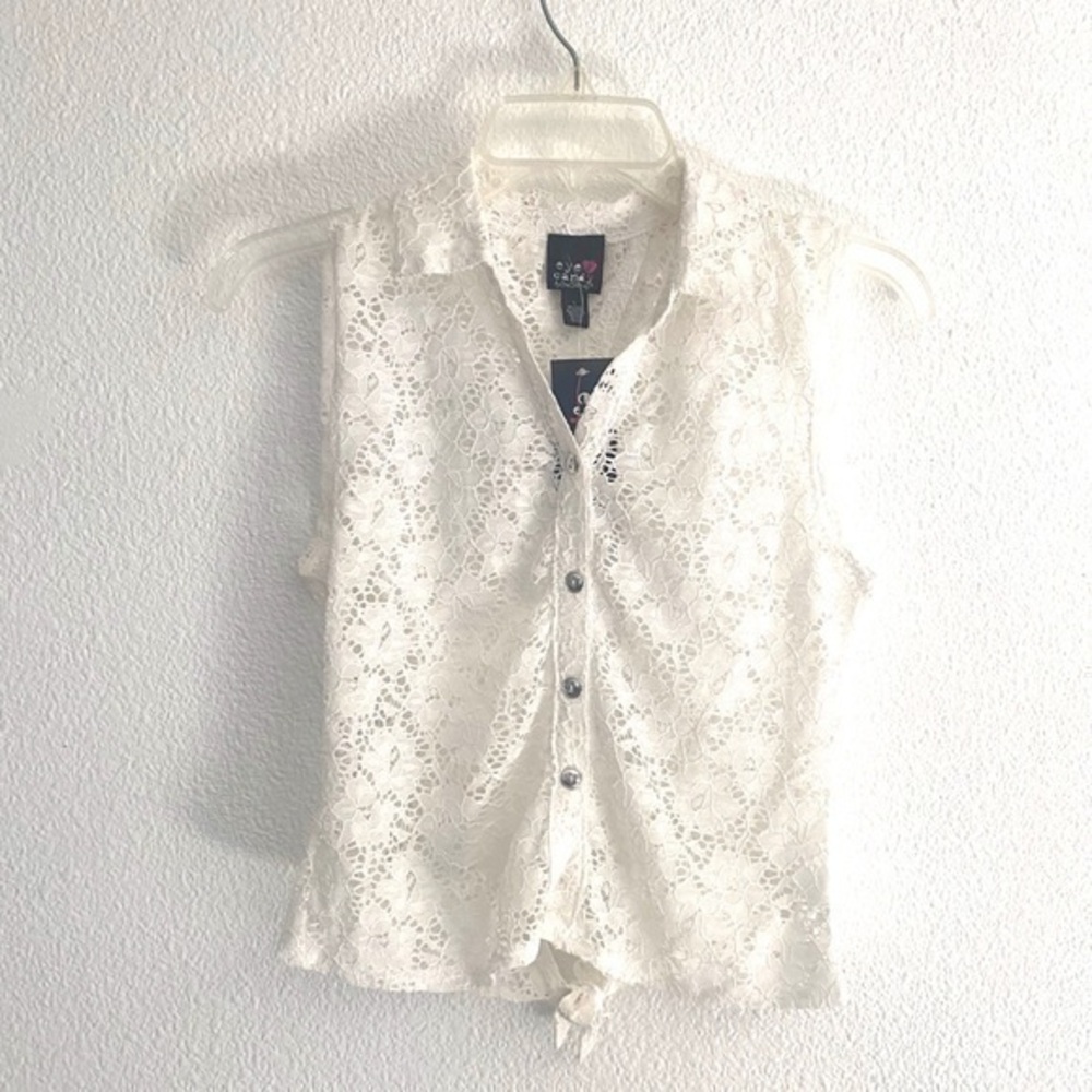 EYE CANDY by one step up white lace crop top blouse size small